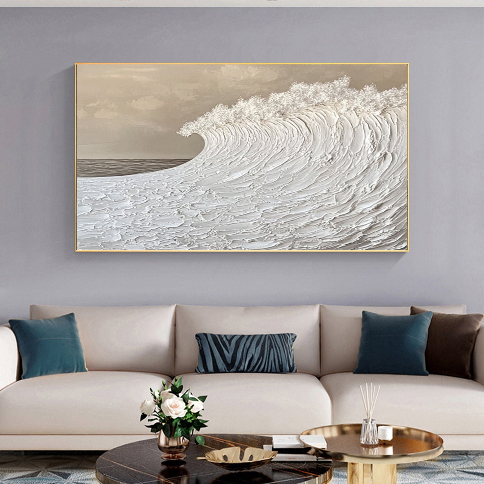 Large Textured Ocean Wave Artwork for Sophisticated Interior Design #BBM 053