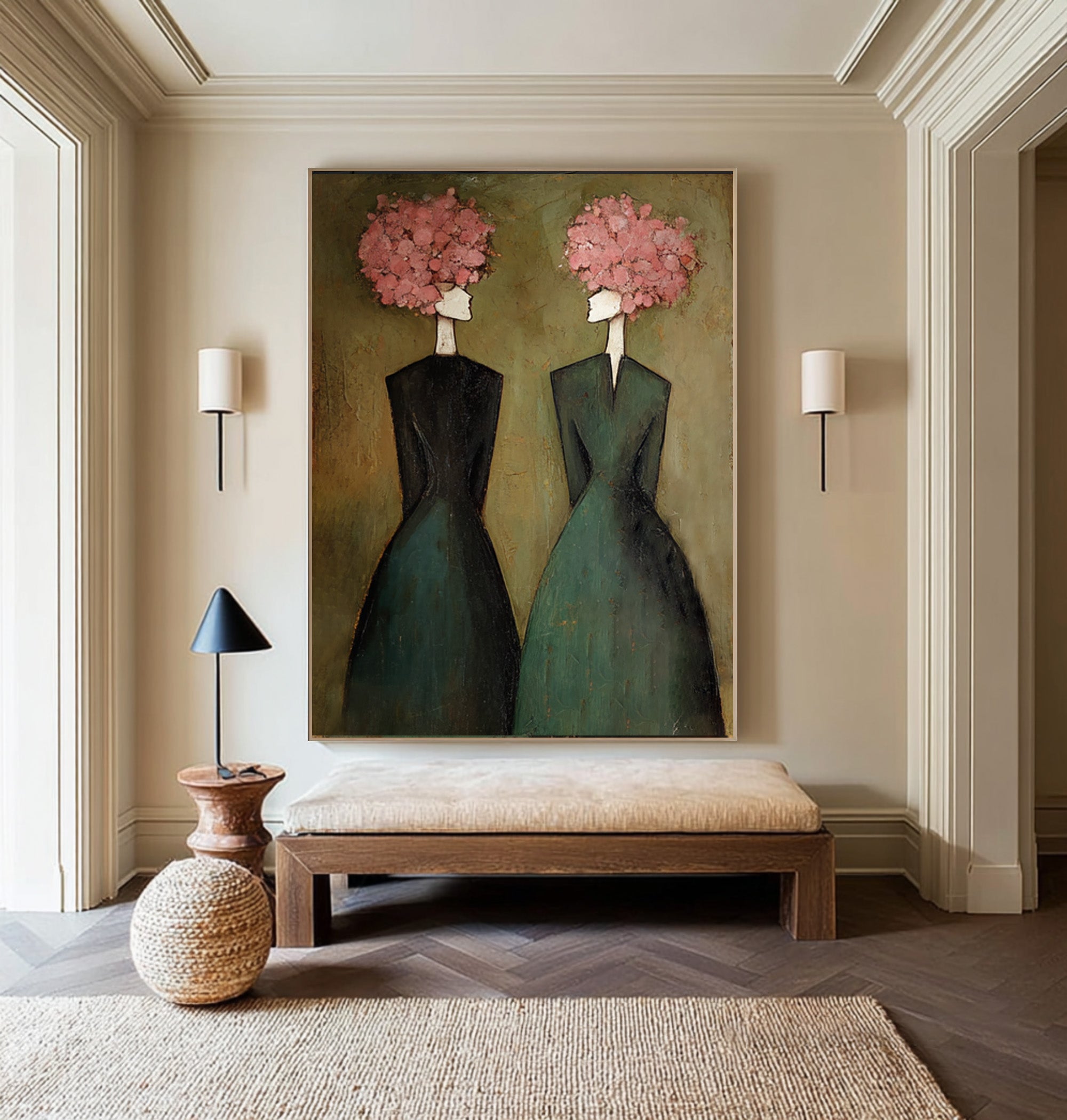 Large Elegant Figurative Oil Painting on Canvas – Contemporary Pink Portrait Wall Art #WAC 034