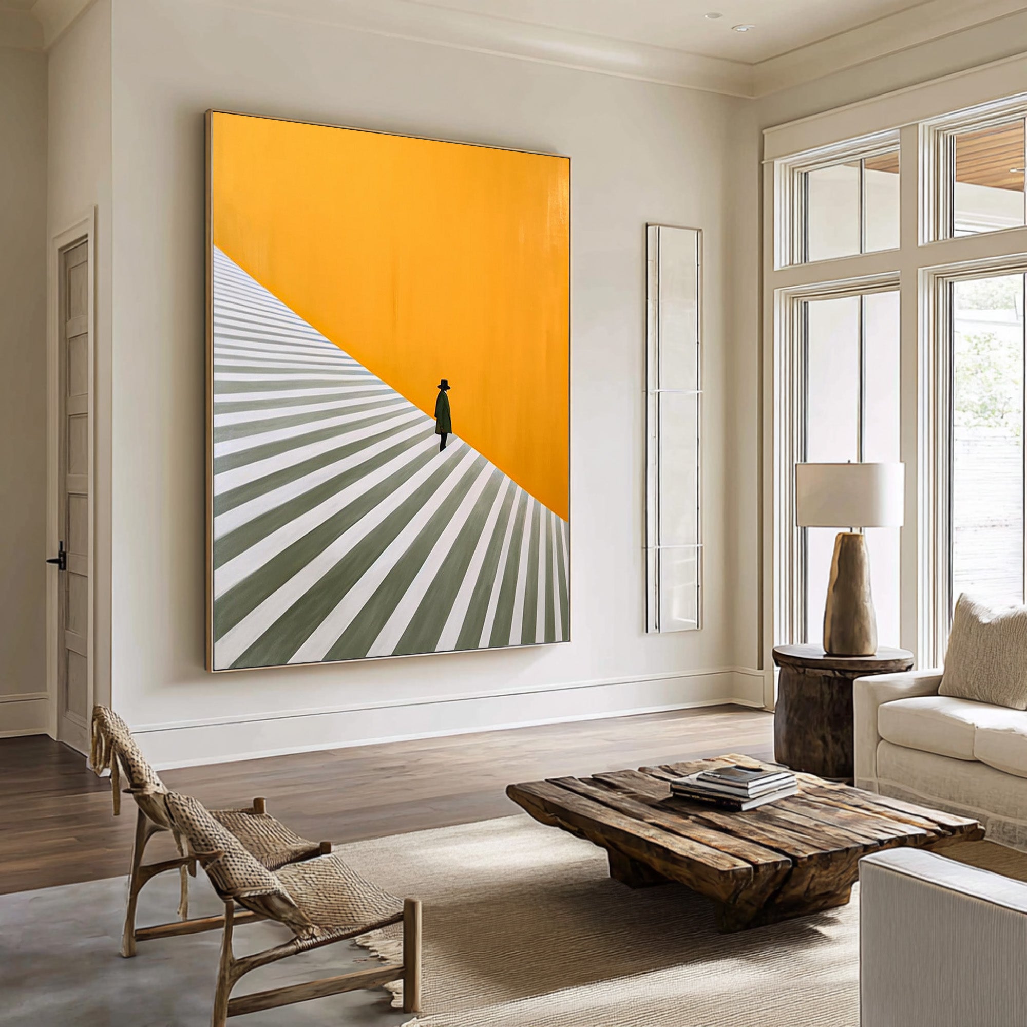 Large Minimalist Figure Staircase Abstract Oil Painting, Modern Wall Art for Hallway Decor #WAC 013