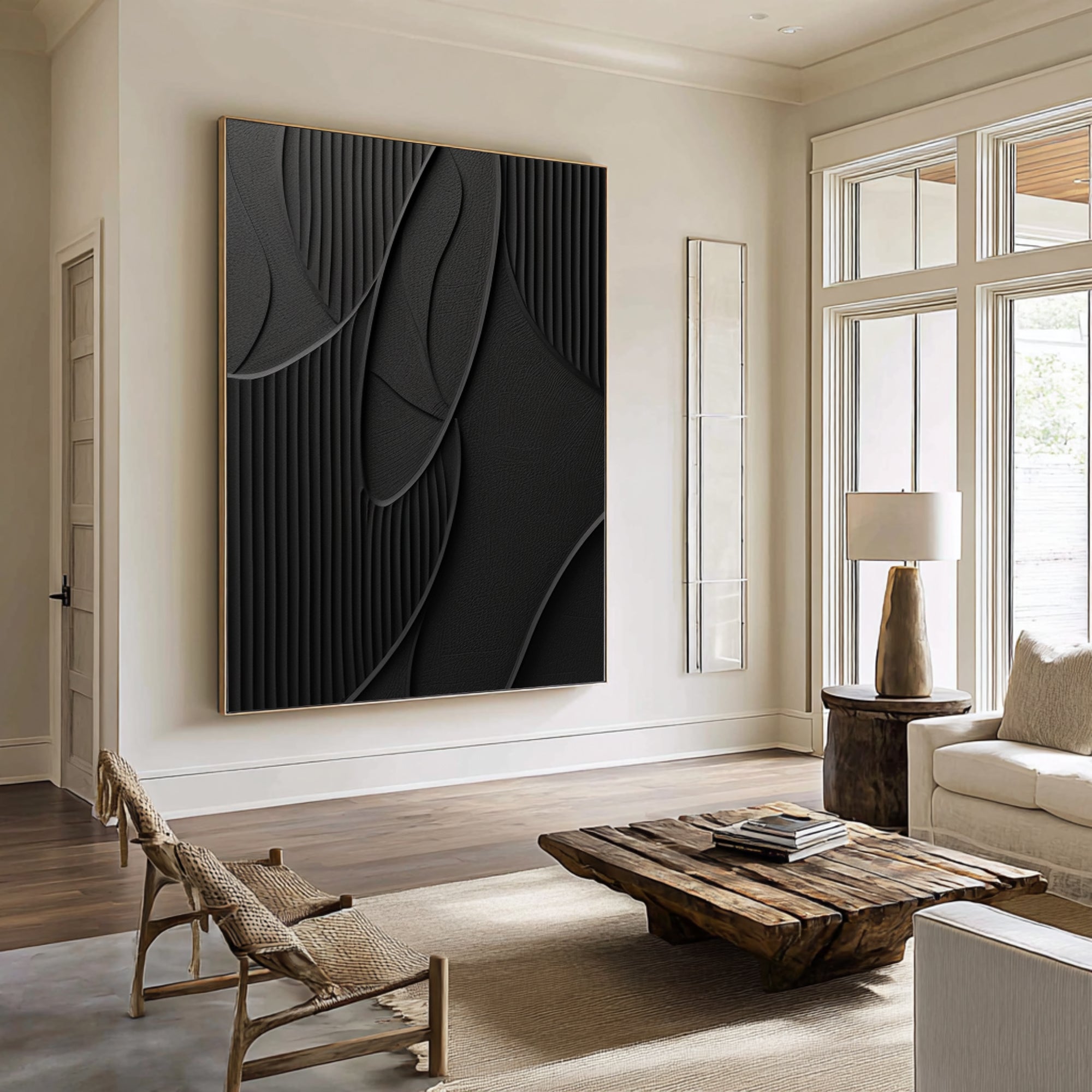 Large Modern Abstract Oil Painting, Black Textured Luxury Wall Art for Contemporary Interiors #WAC 016