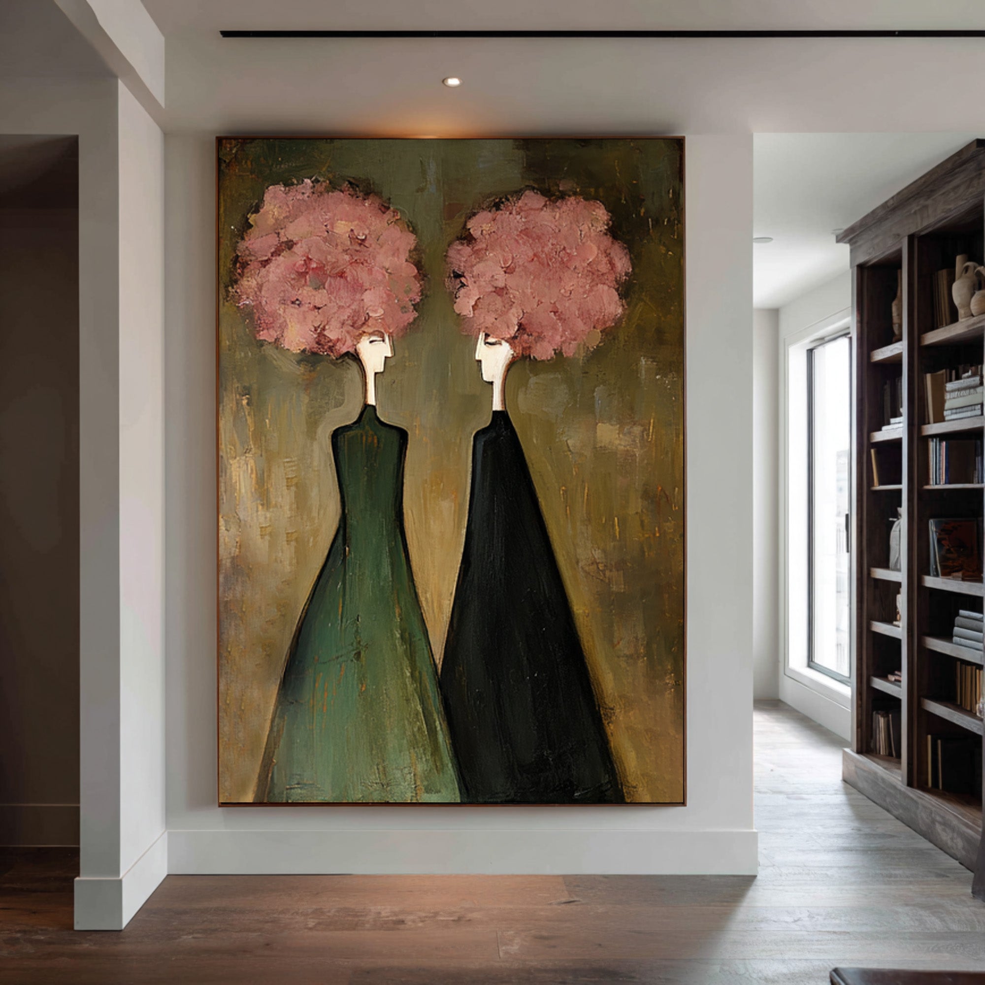 Large Modern Figurative Oil Painting on Canvas – Elegant Pink Portrait Wall Art #WAC 033