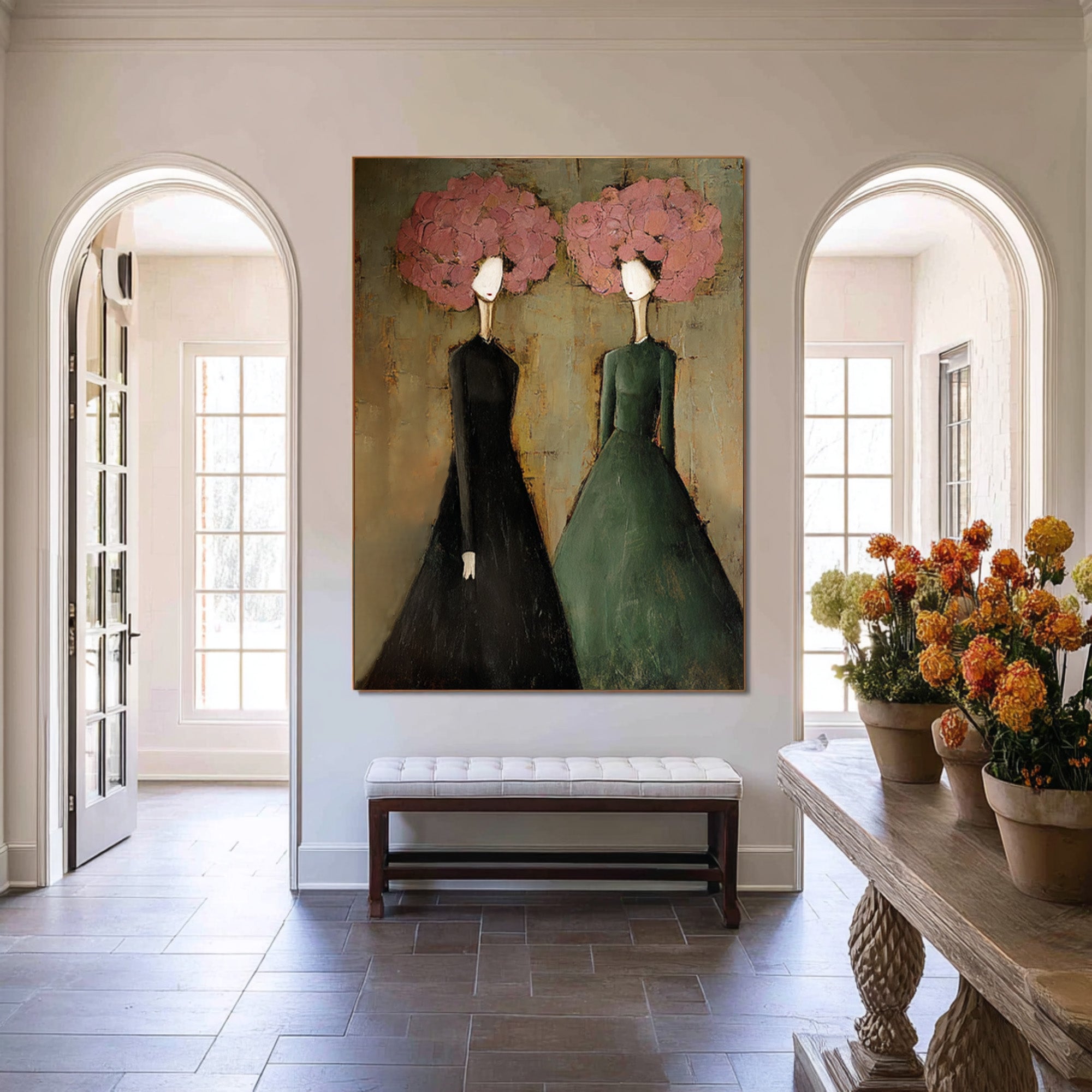 Large Modern Portrait Oil Painting on Canvas – Green Figurative Statement Wall Art #WAC 037