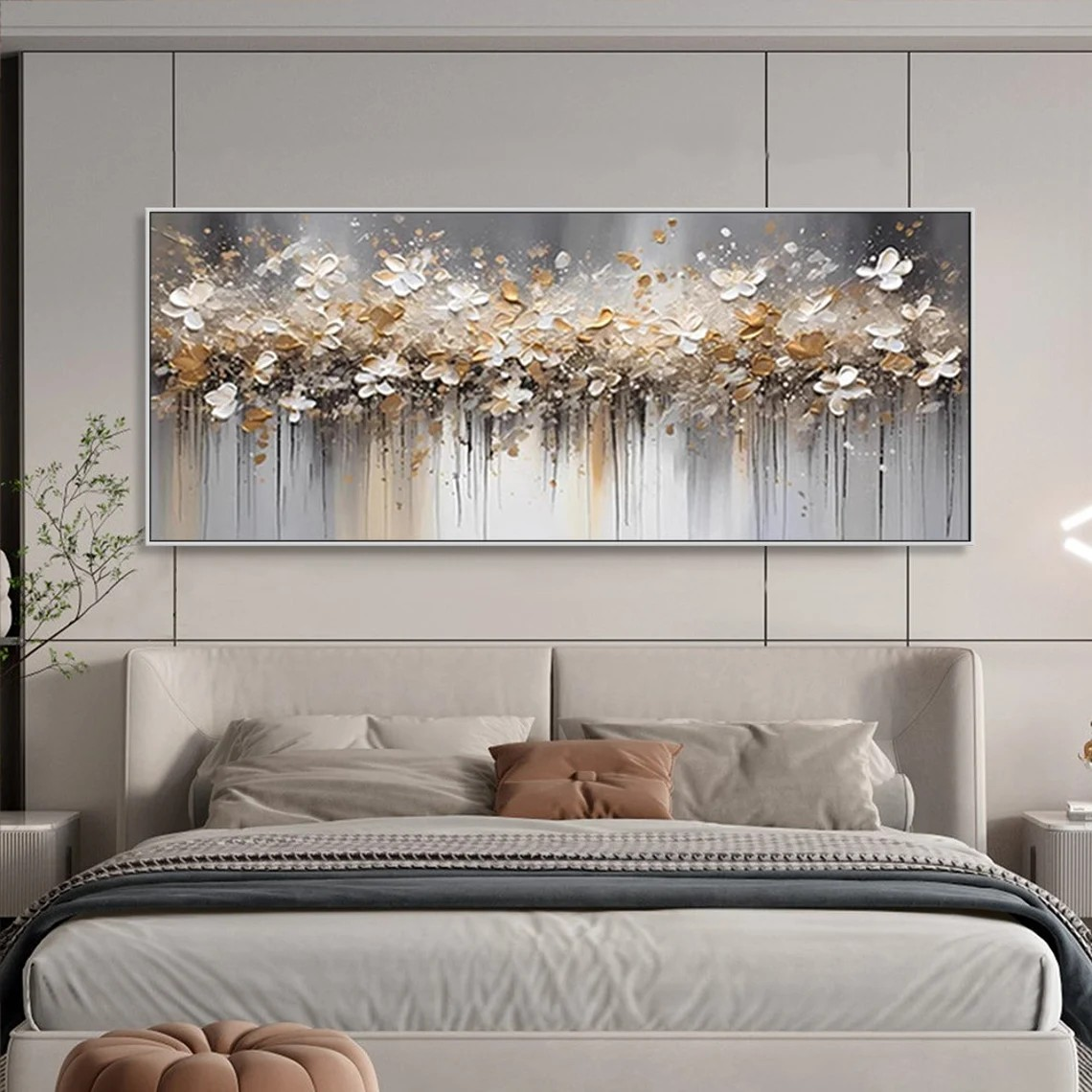 Gold and White Abstract Floral Wall Art  #BGA 033