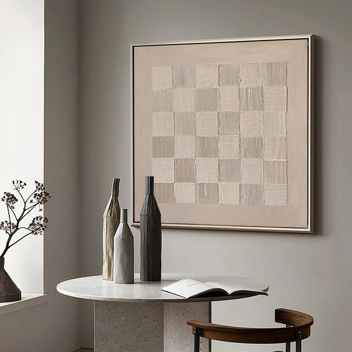 Neutral Tone Grid Wabi Sabi Wall Art#WSA 012