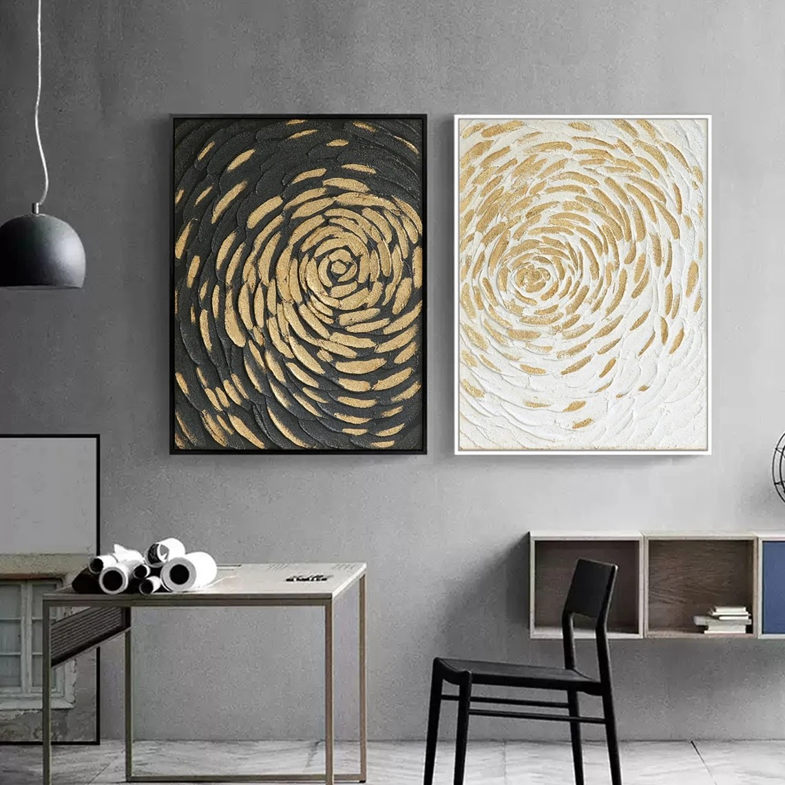 Abstract Spiral Gold and Black Wall Art #BGA 037