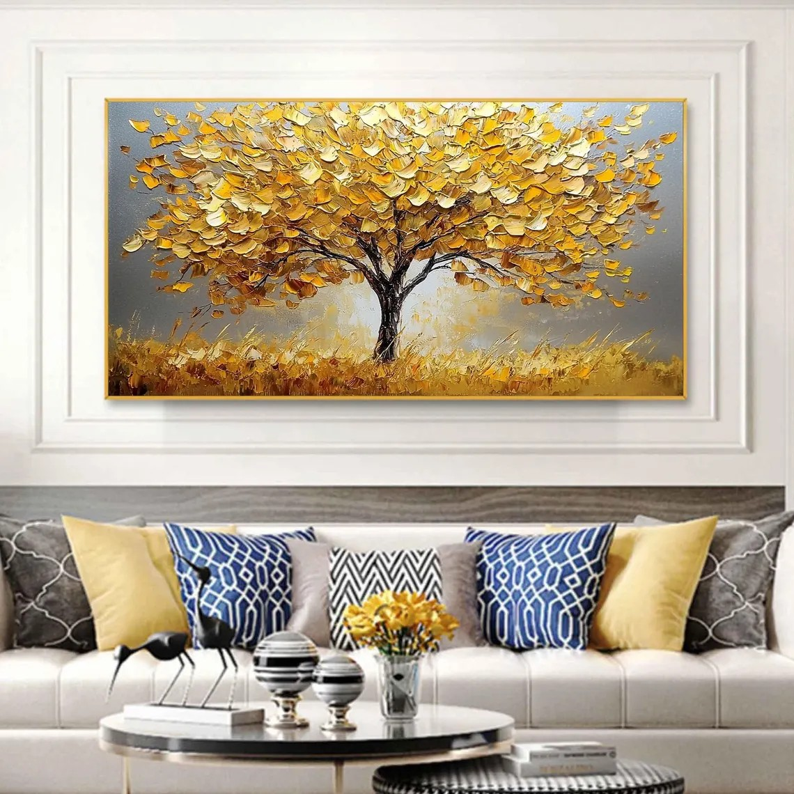 Abstract Golden Tree Canvas Wall Art #BGA 053