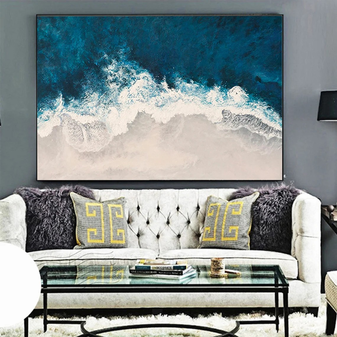 Blue Ocean Waves and Beach Wall Art #BGA 032