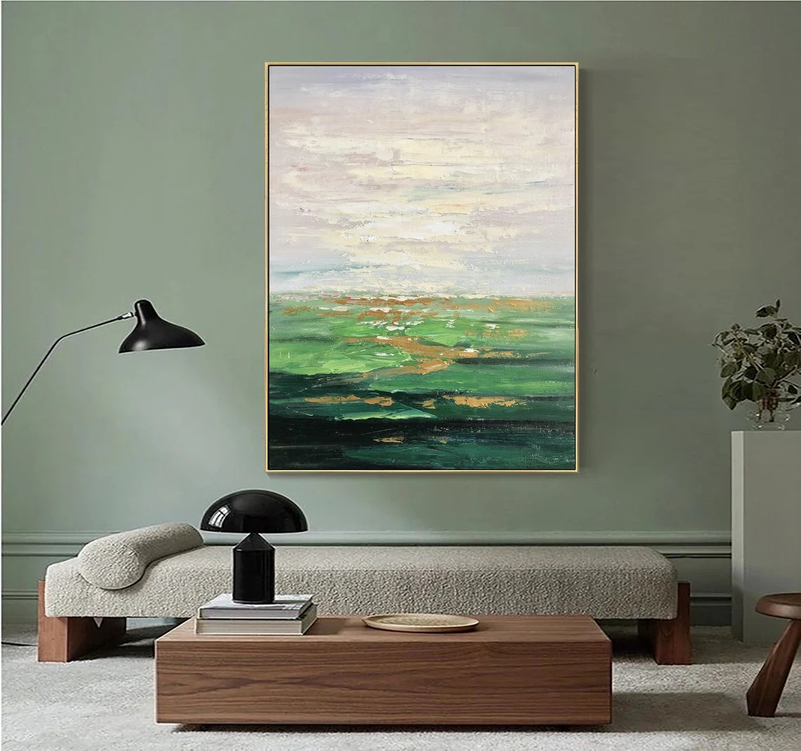 Landscape Wall Art with Green Fields and Soft Sky #BGA 040