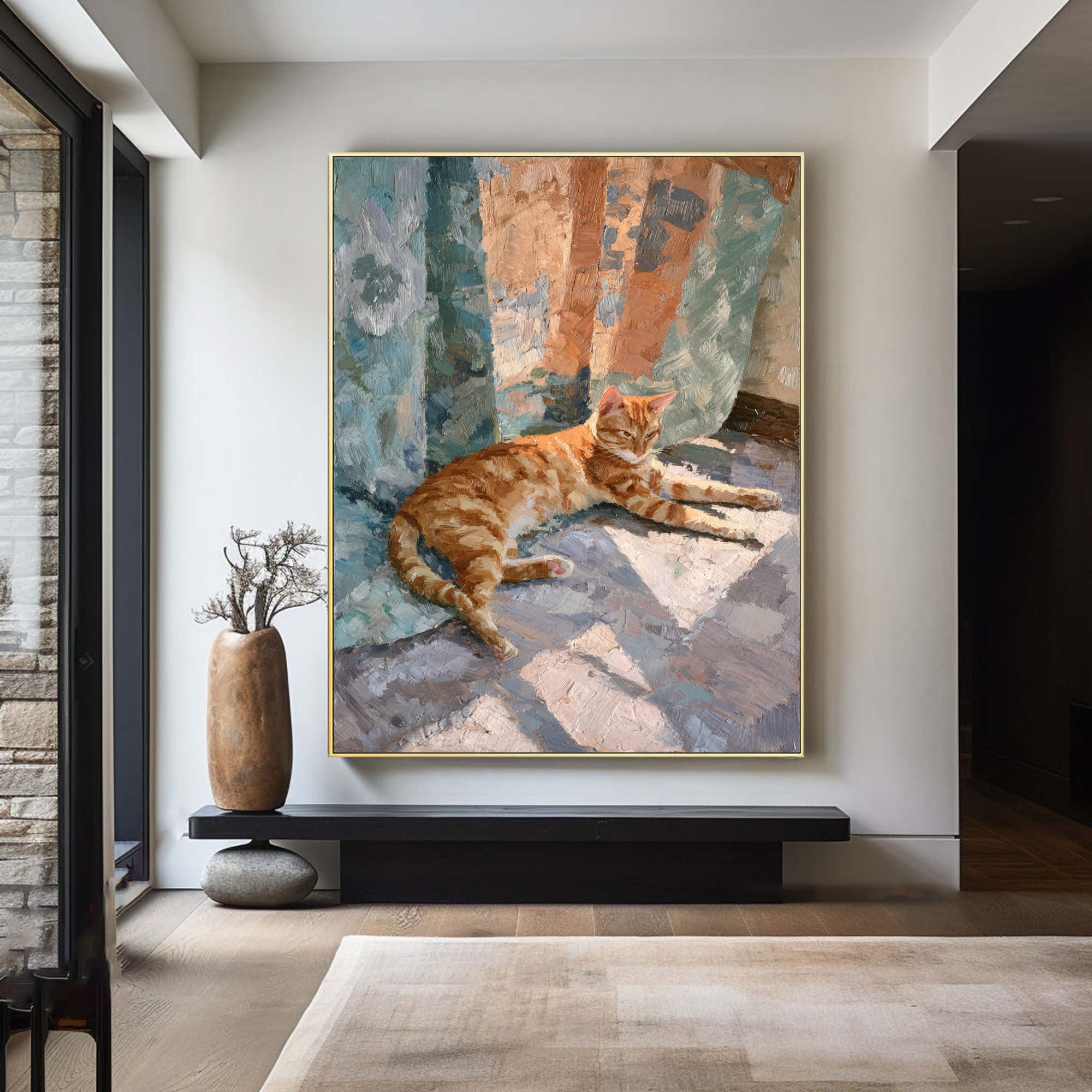Textured Relief Art Reclining Cat Statement Piece #WG 052