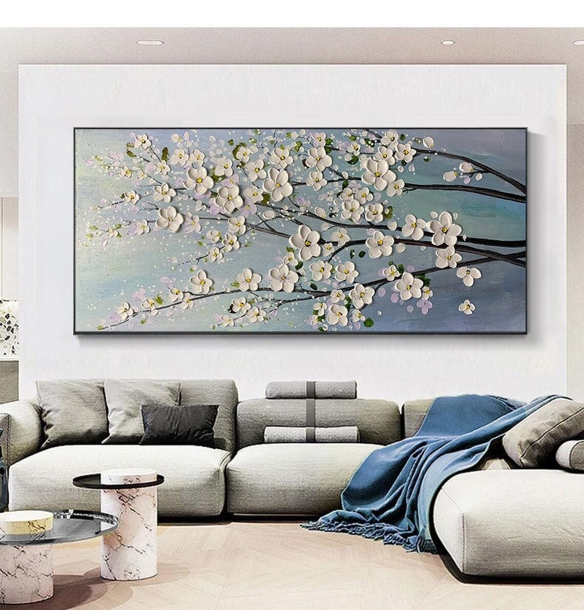 Modern Floral Wall Art with White Blossoms #BGA 048