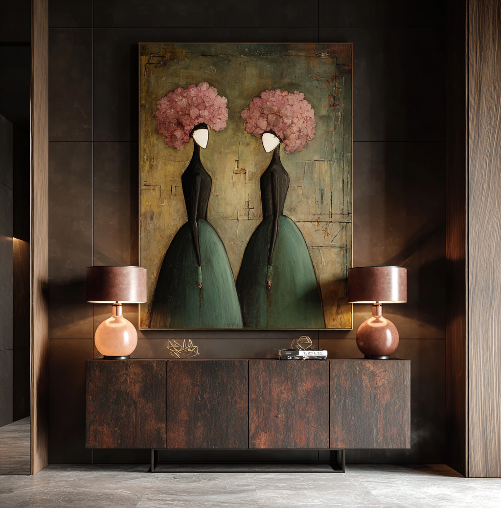 Large Elegant Figurative Wall Art Vintage Floral Portrait Painting