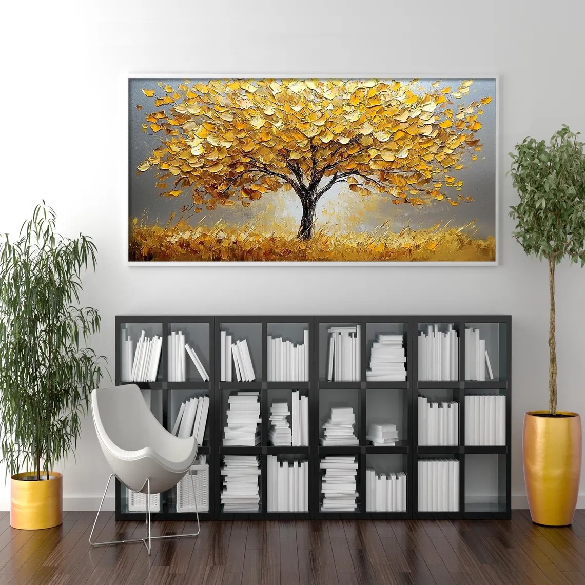 Abstract Golden Tree Canvas Wall Art #BGA 053