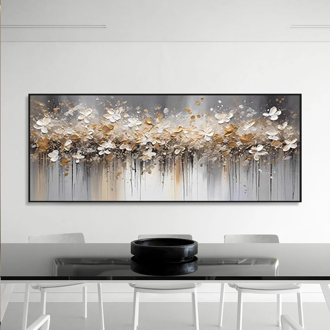 Gold and White Abstract Floral Wall Art  #BGA 033