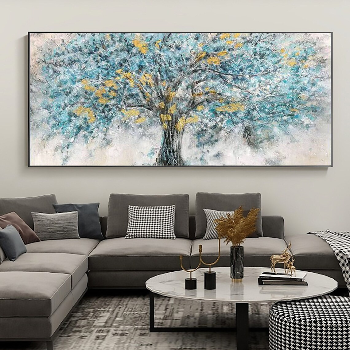 Abstract Tree Wall Art in Cool Blue Tones #BGA 050