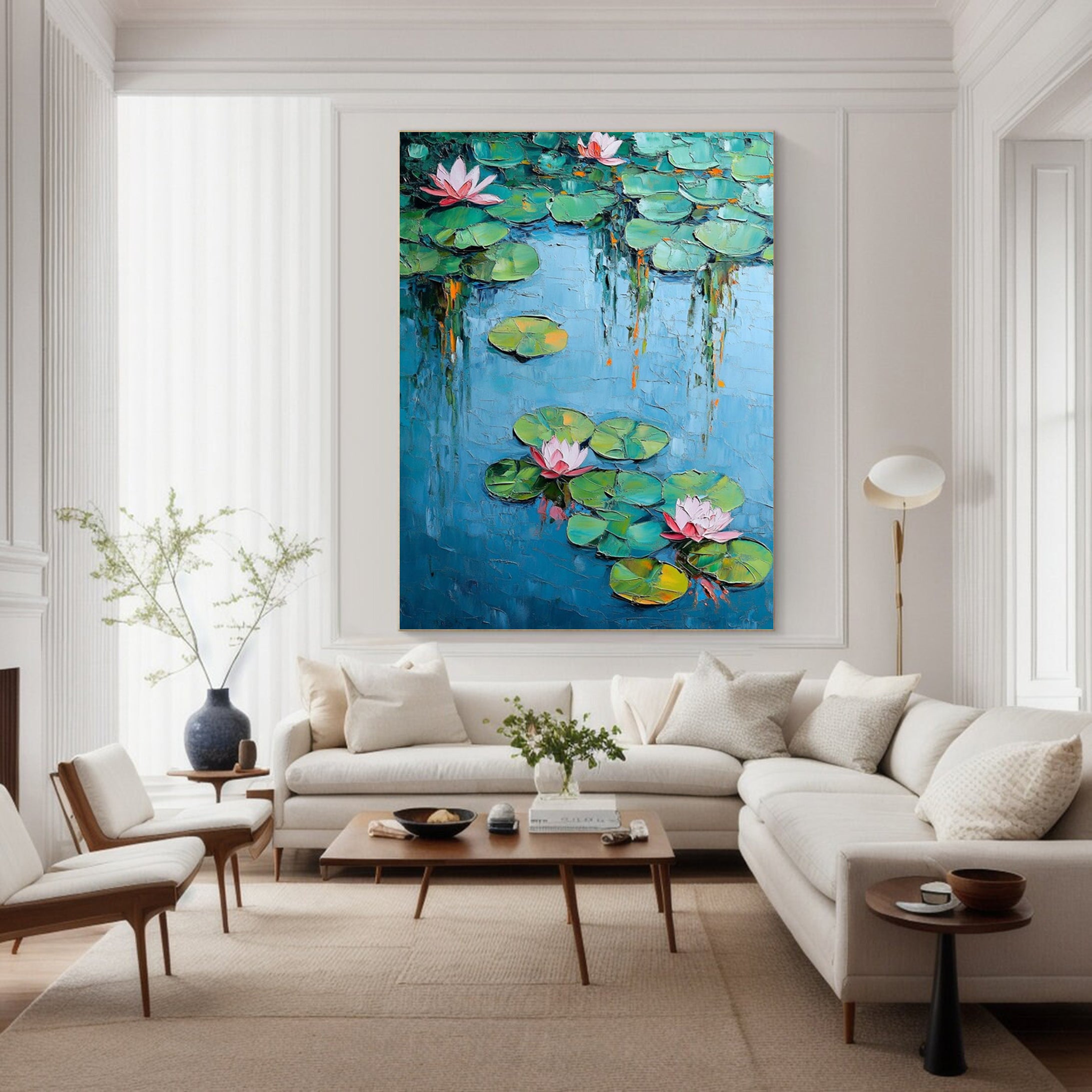 Pink and White Water Lilies, Contemporary Floral Wall Art #BGA 085