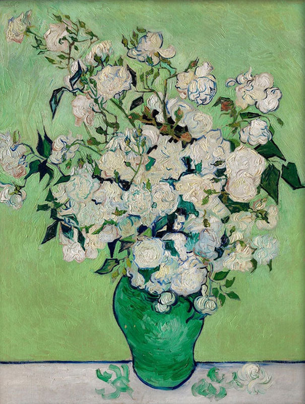 White Roses in Green, Modern Post-Impressionism Wall Art #BGA 078