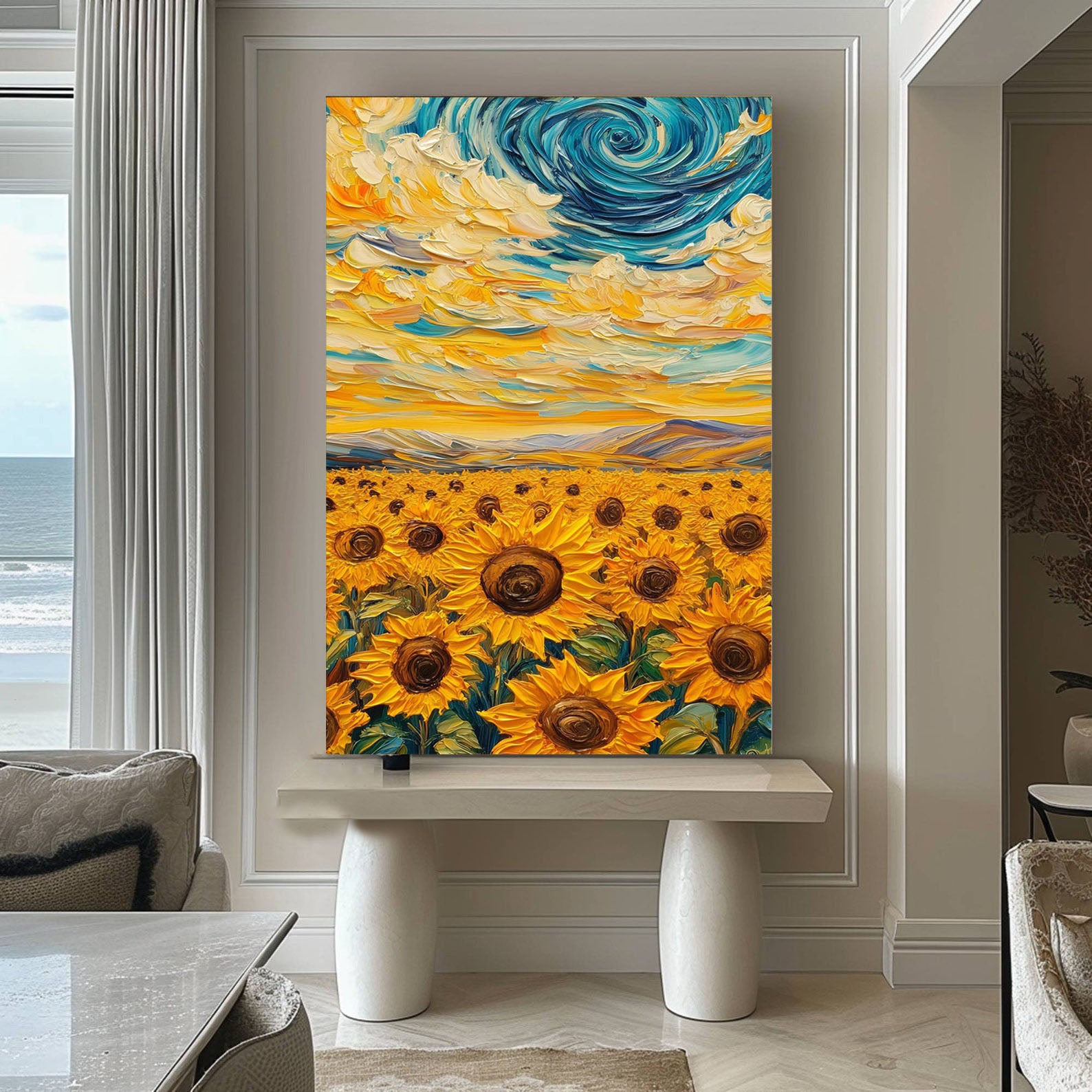 Sunflowers under Starry Sky, A Van Gogh Inspired Canvas #BGA 082