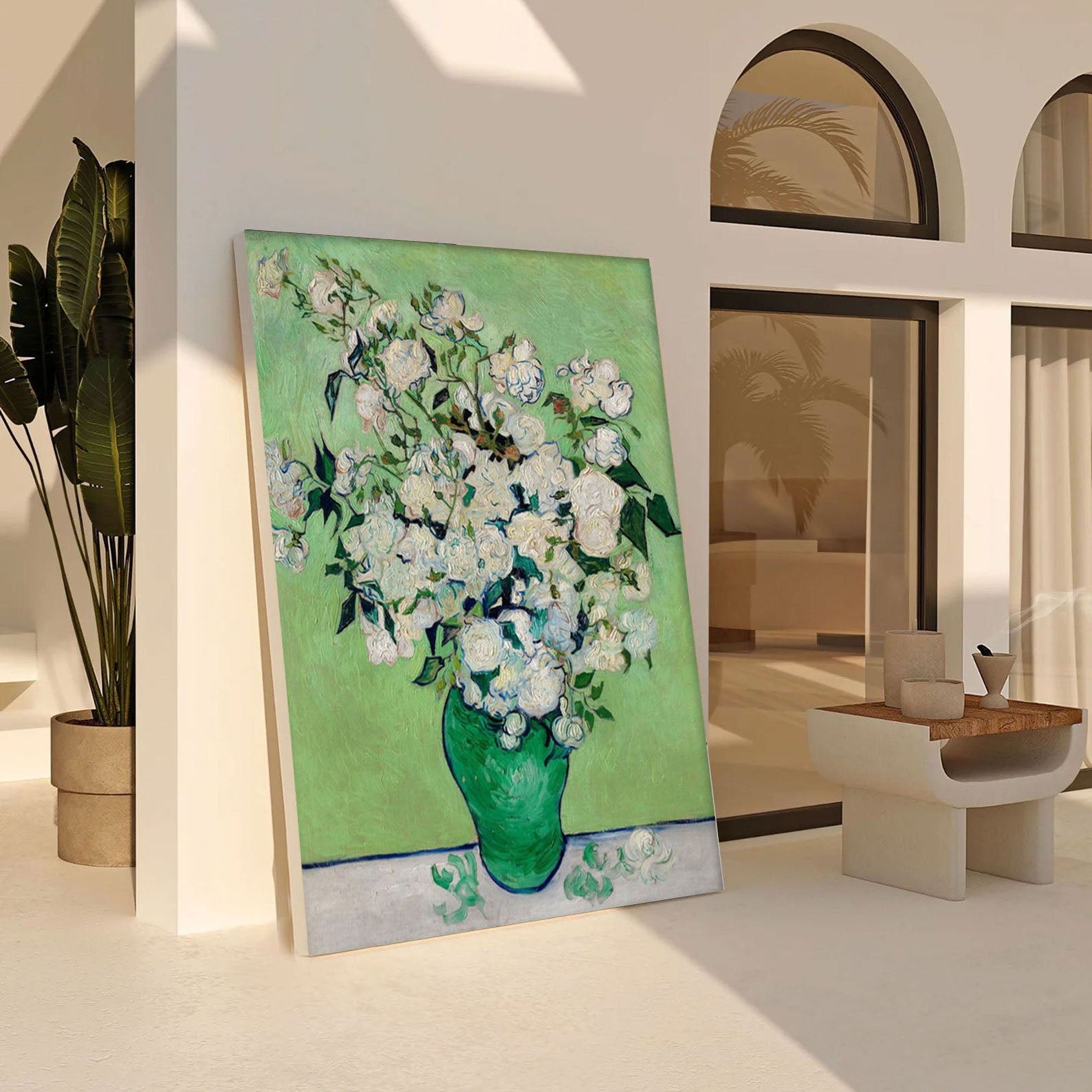 White Roses in Green, Modern Post-Impressionism Wall Art #BGA 078