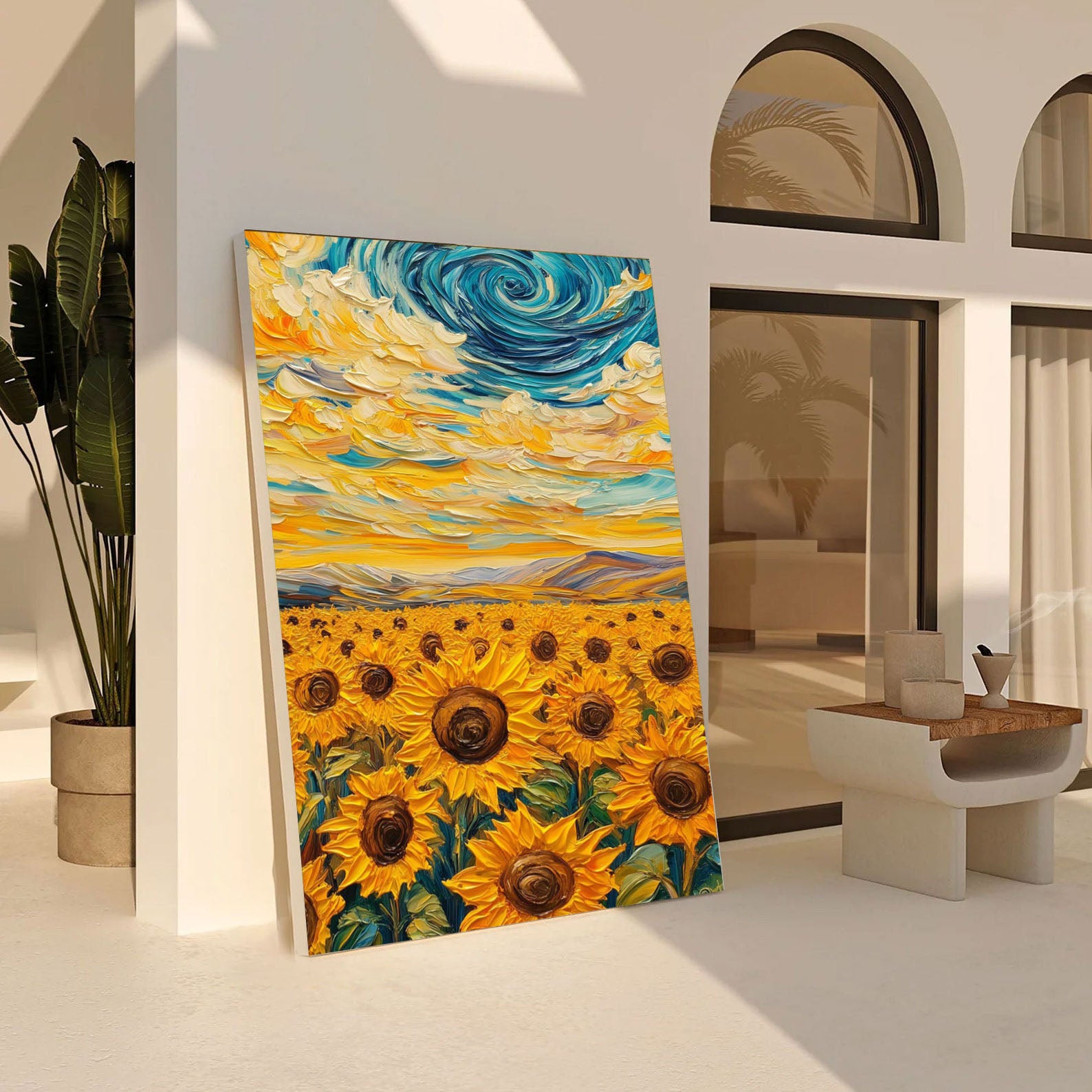 Sunflowers under Starry Sky, A Van Gogh Inspired Canvas #BGA 082