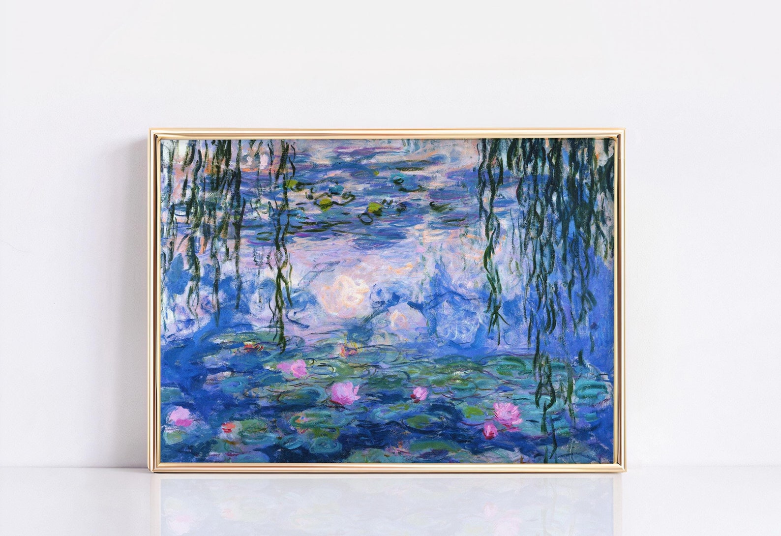 Water Lilies and Willow in Pink and Blue, Inspired by Monet #BGA 083