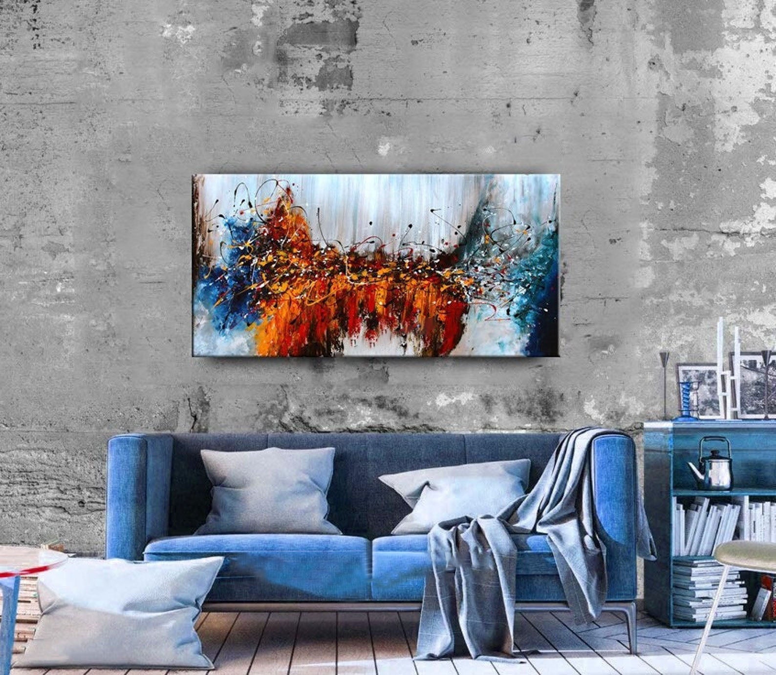 Bold Red and Blue Abstract Wall Art – Large Canvas Art #CWA 009