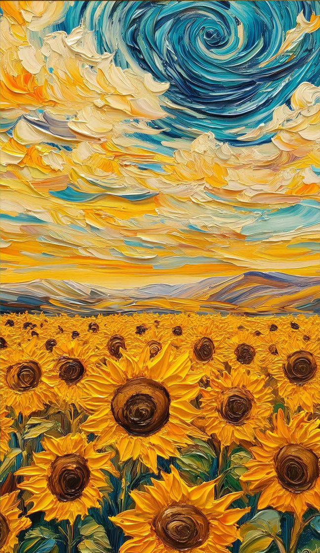 Sunflowers under Starry Sky, A Van Gogh Inspired Canvas #BGA 082