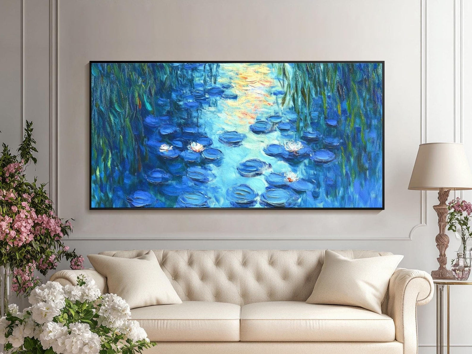 Water Lily Harmony in Blue and Green, Inspired by Monet #BGA 084