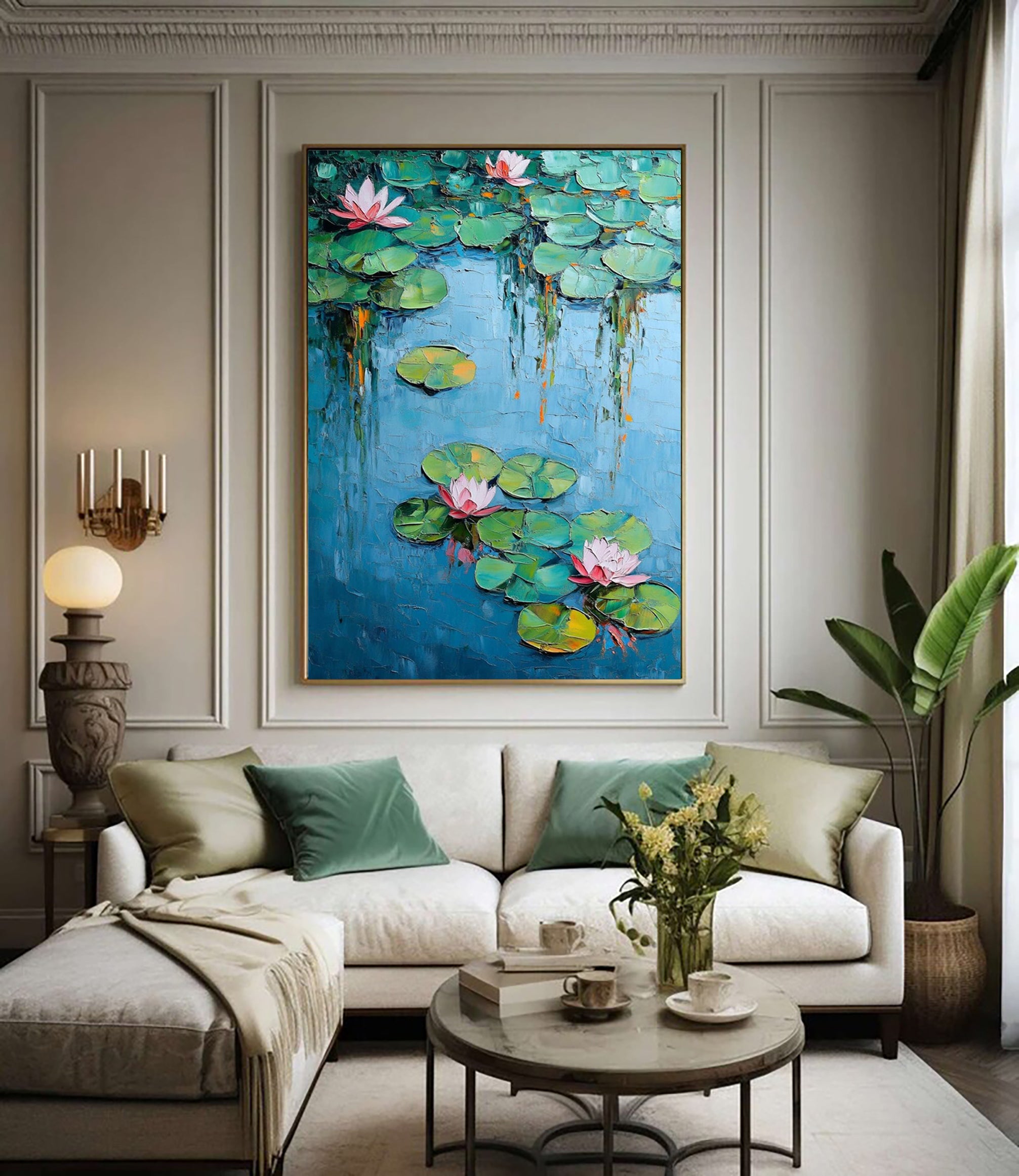 Pink and White Water Lilies, Contemporary Floral Wall Art #BGA 085