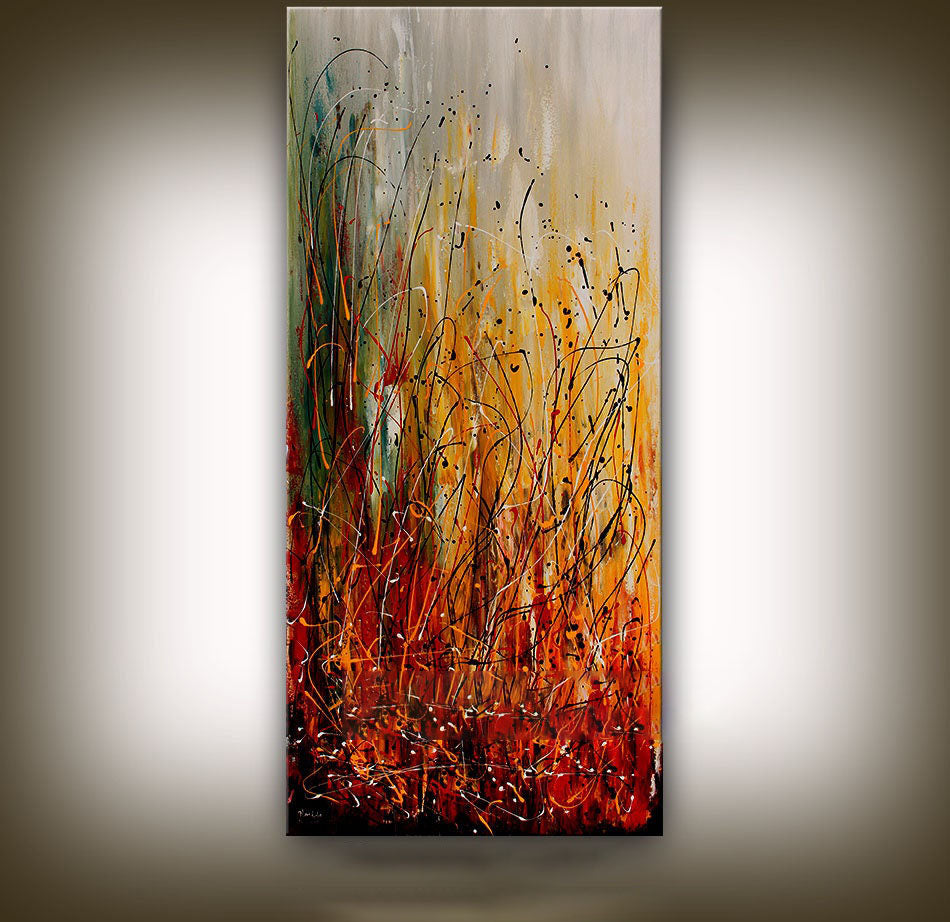 Orange Red Abstract Art – Large Canvas Art Jackson Pollock Style #CWA 004