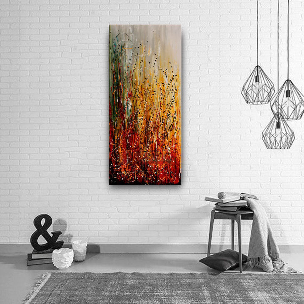 Orange Red Abstract Art – Large Canvas Art Jackson Pollock Style #CWA 004