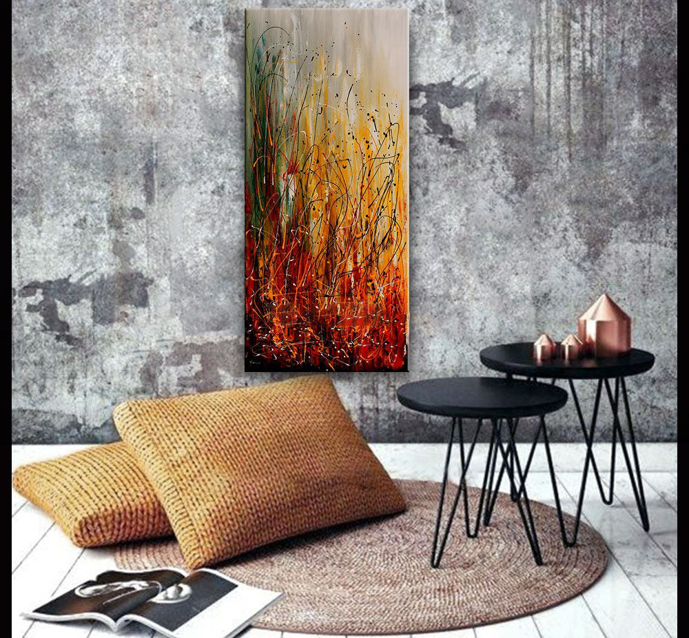 Orange Red Abstract Art – Large Canvas Art Jackson Pollock Style #CWA 004