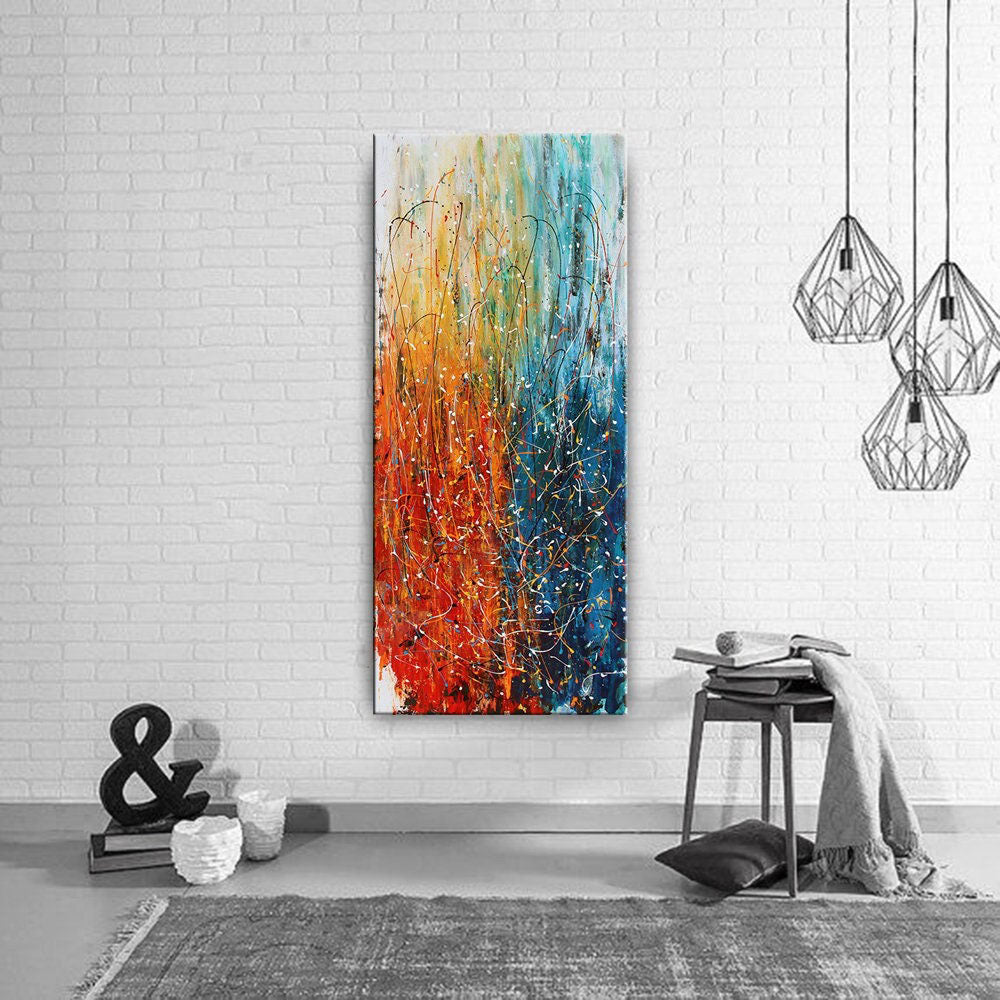 Modern Blue Red Abstract Wall Art – Bold Expressionist Painting #CWA 002