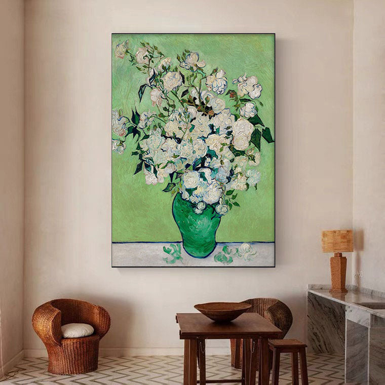 White Roses in Green, Modern Post-Impressionism Wall Art #BGA 078