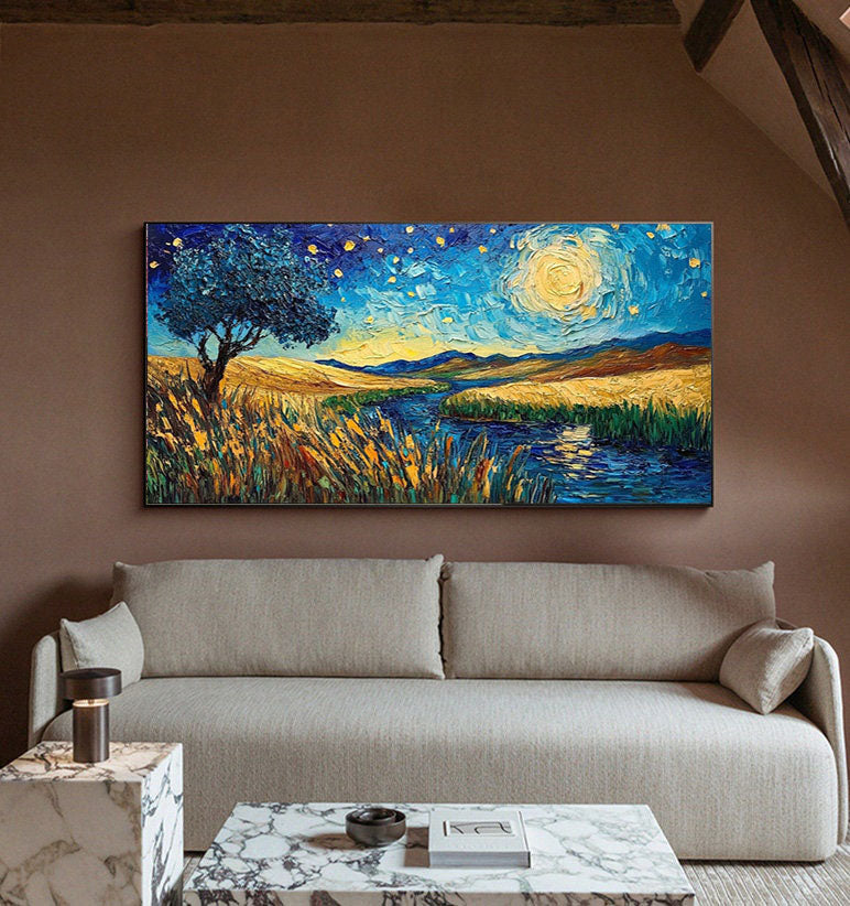 Impasto Night Sky, Colorful Contemporary Wall Art #BGA 081