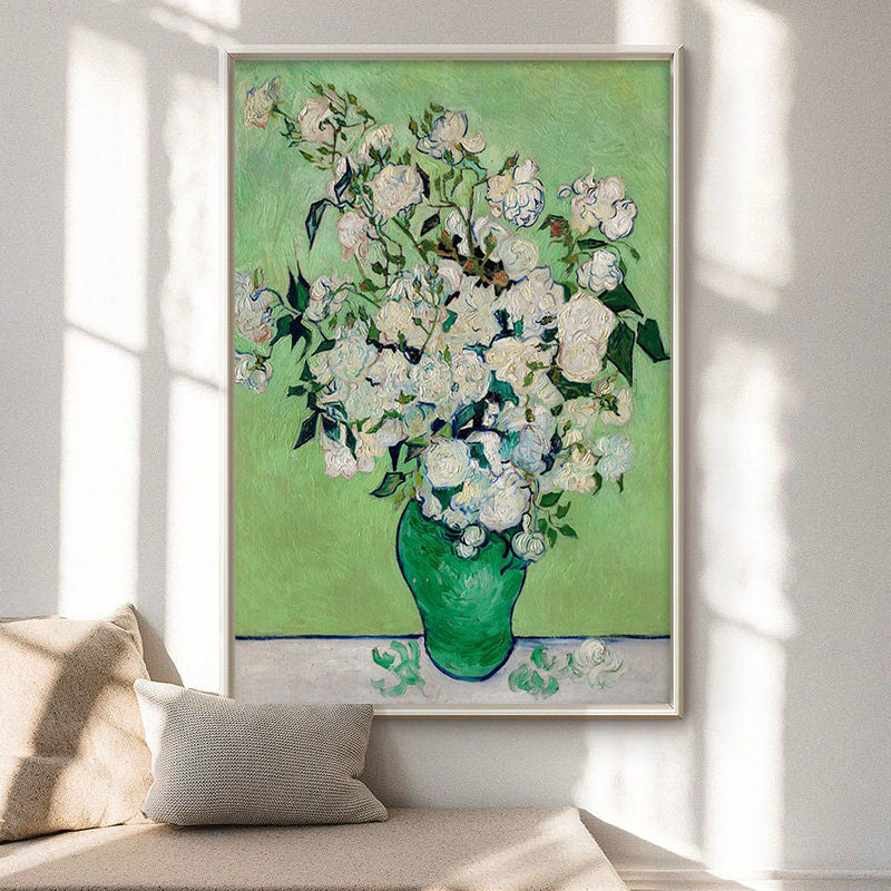 White Roses in Green, Modern Post-Impressionism Wall Art #BGA 078