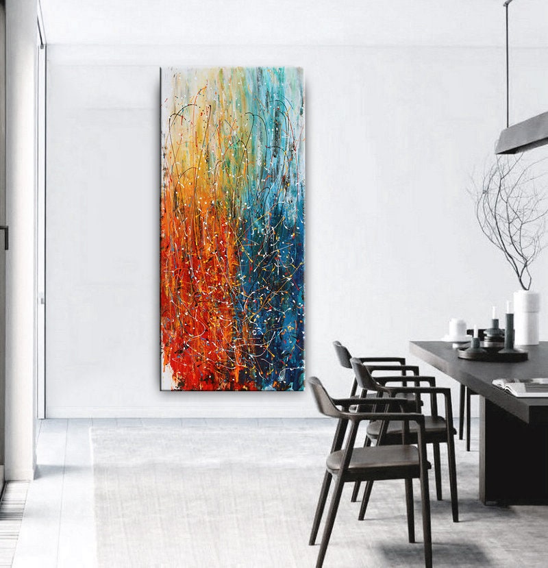 Modern Blue Red Abstract Wall Art – Bold Expressionist Painting #CWA 002