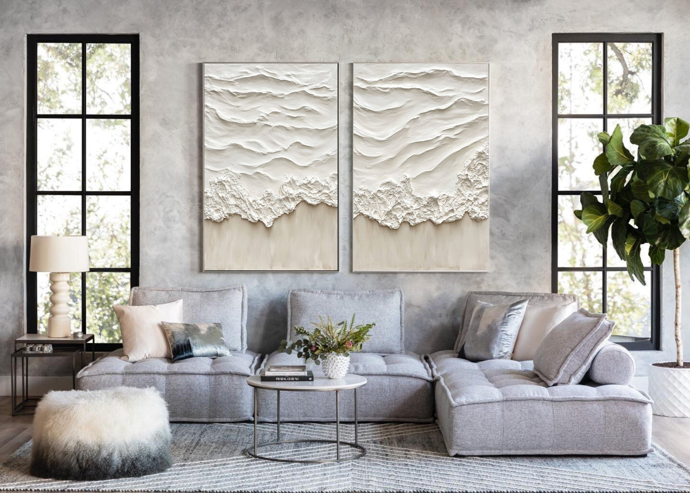 Minimalist Ocean Wave Textured Canvas Set for Relaxing Decor #BBS 026