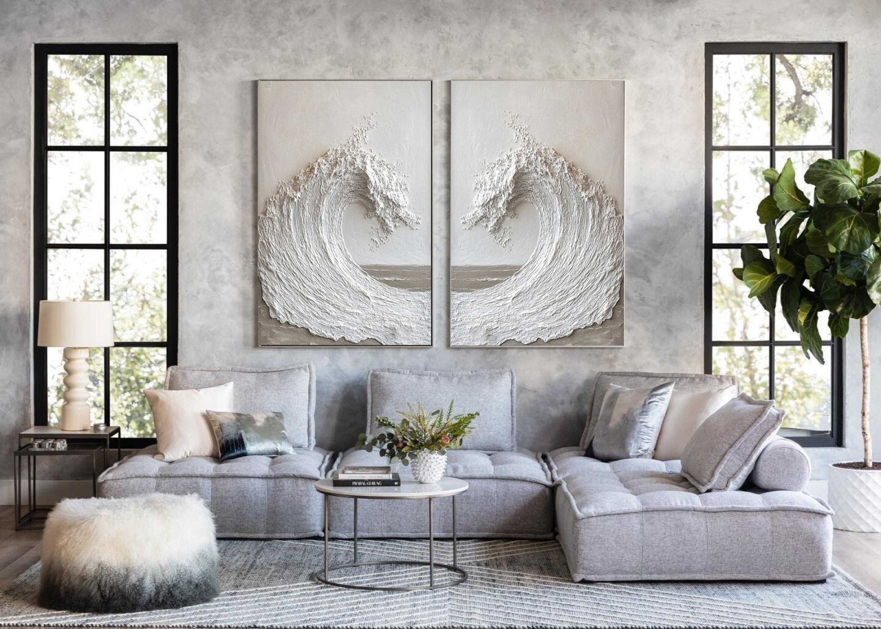 Modern Ocean Wall Art - Large Textured Abstract Wall Art Set #BBS 030