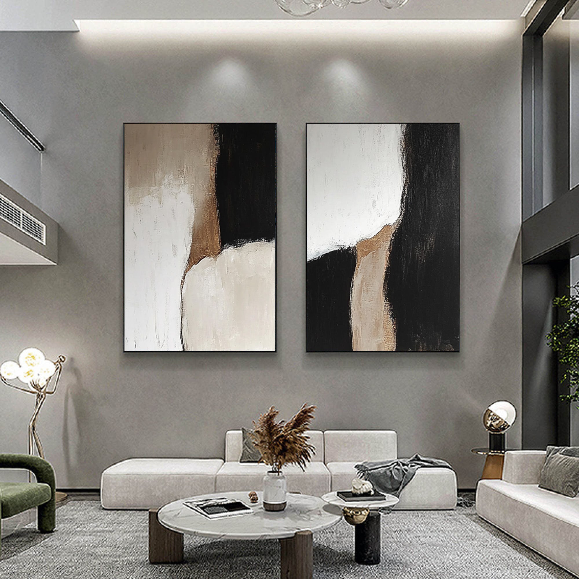 Abstract Black and White Canvas Set for Modern Living Room Decor #BWS 012