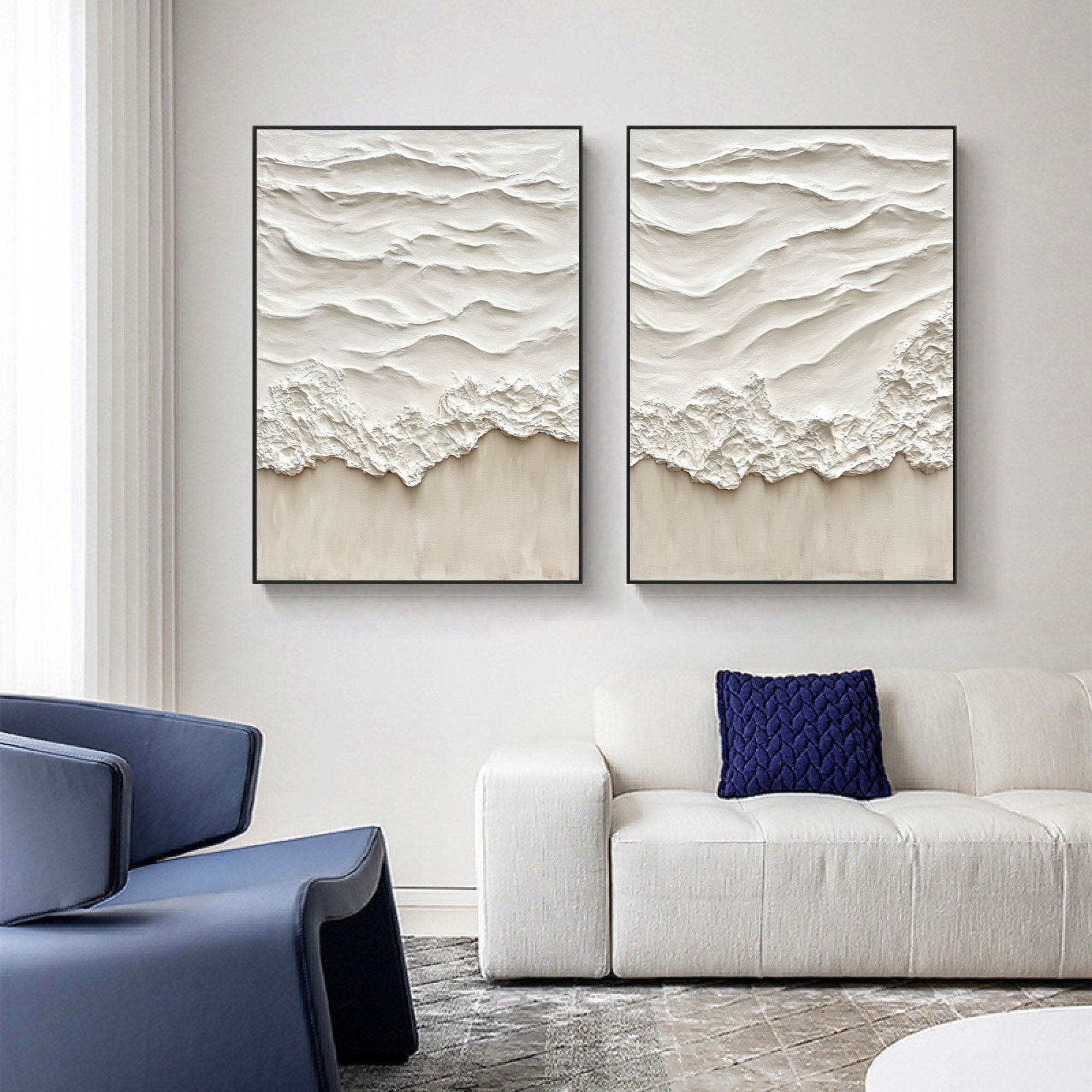 Minimalist Ocean Wave Textured Canvas Set for Relaxing Decor #BBS 026