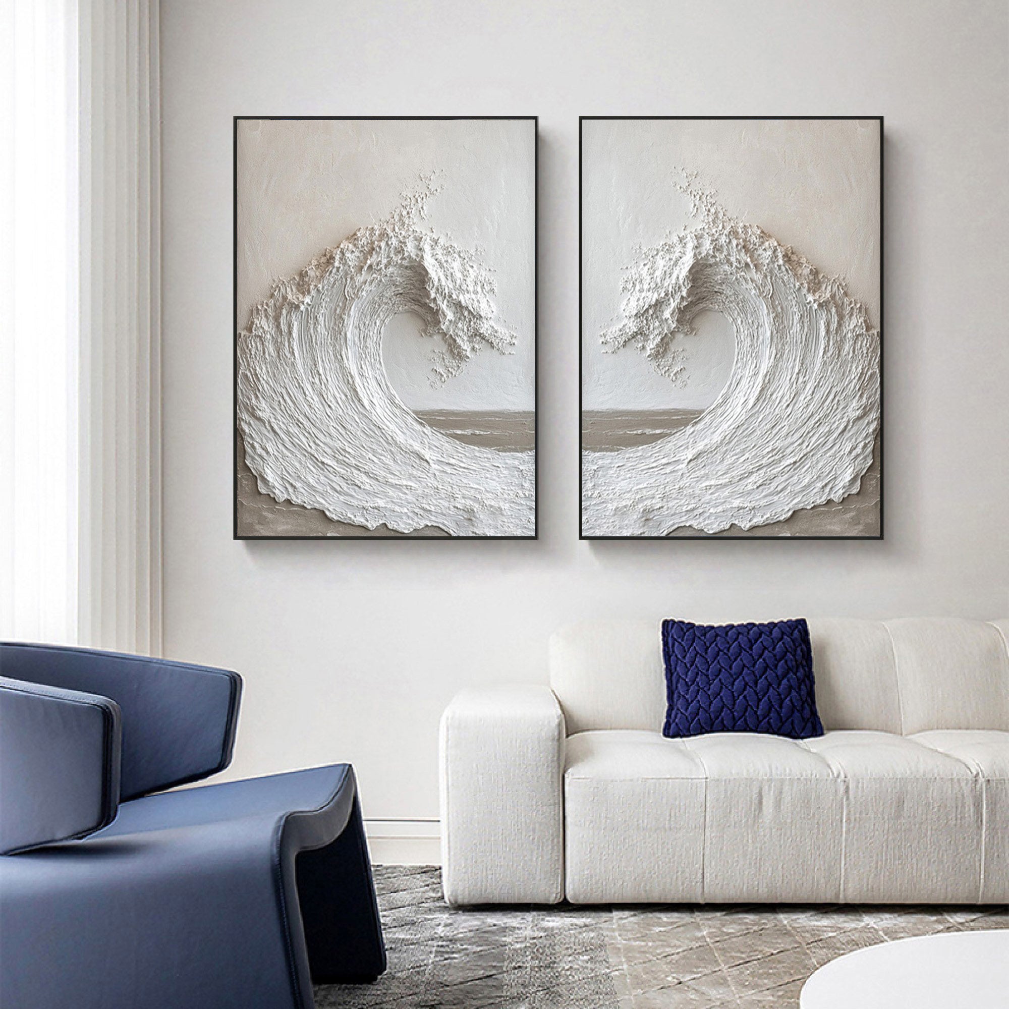 Modern Ocean Wall Art - Large Textured Abstract Wall Art Set #BBS 030