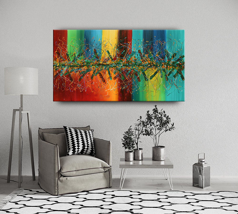 Extra-Large Multicolor Abstract Wall Art In Jackson Pollock Style #CWA 011