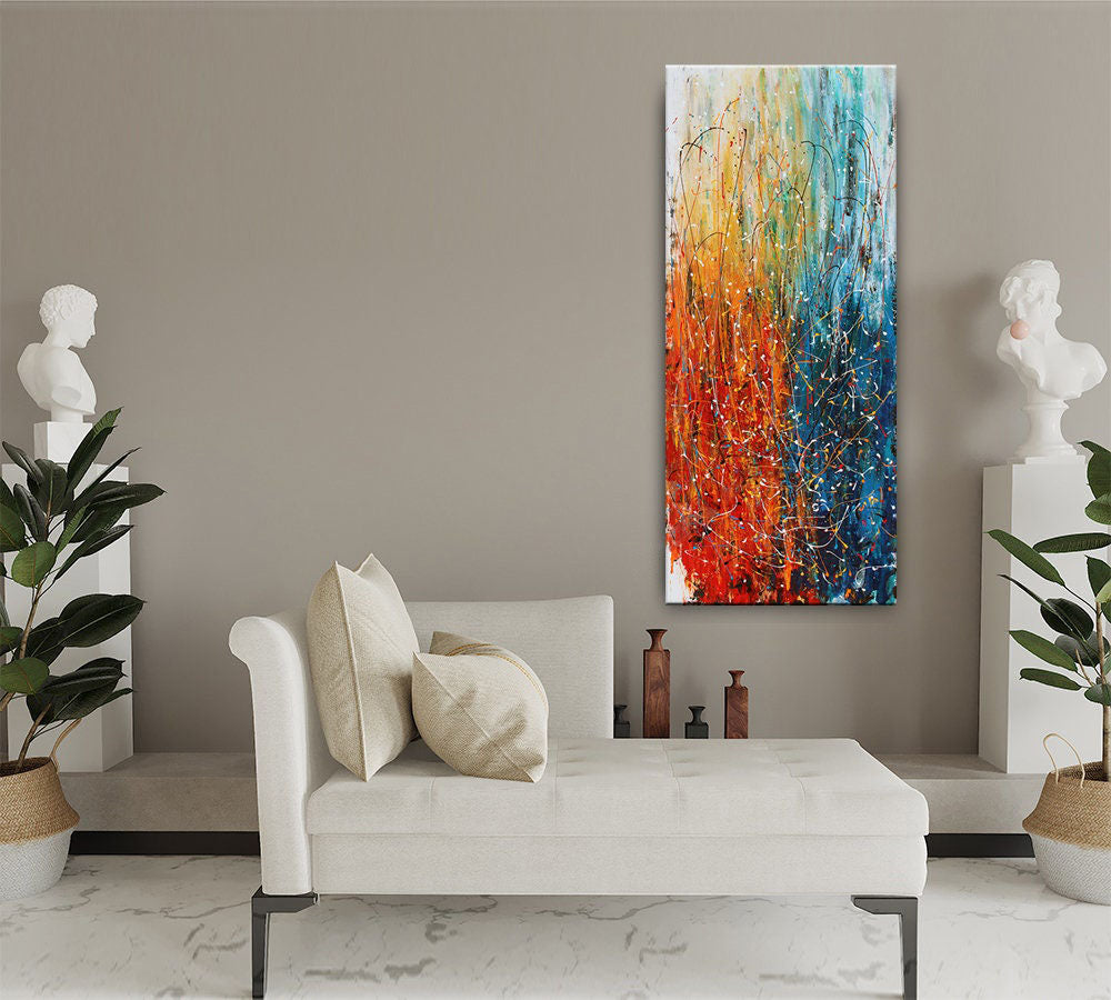 Modern Blue Red Abstract Wall Art – Bold Expressionist Painting #CWA 002