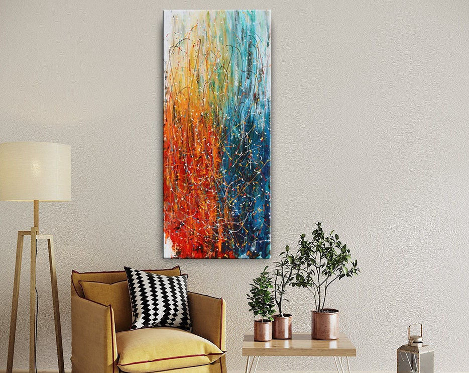 Modern Blue Red Abstract Wall Art – Bold Expressionist Painting #CWA 002