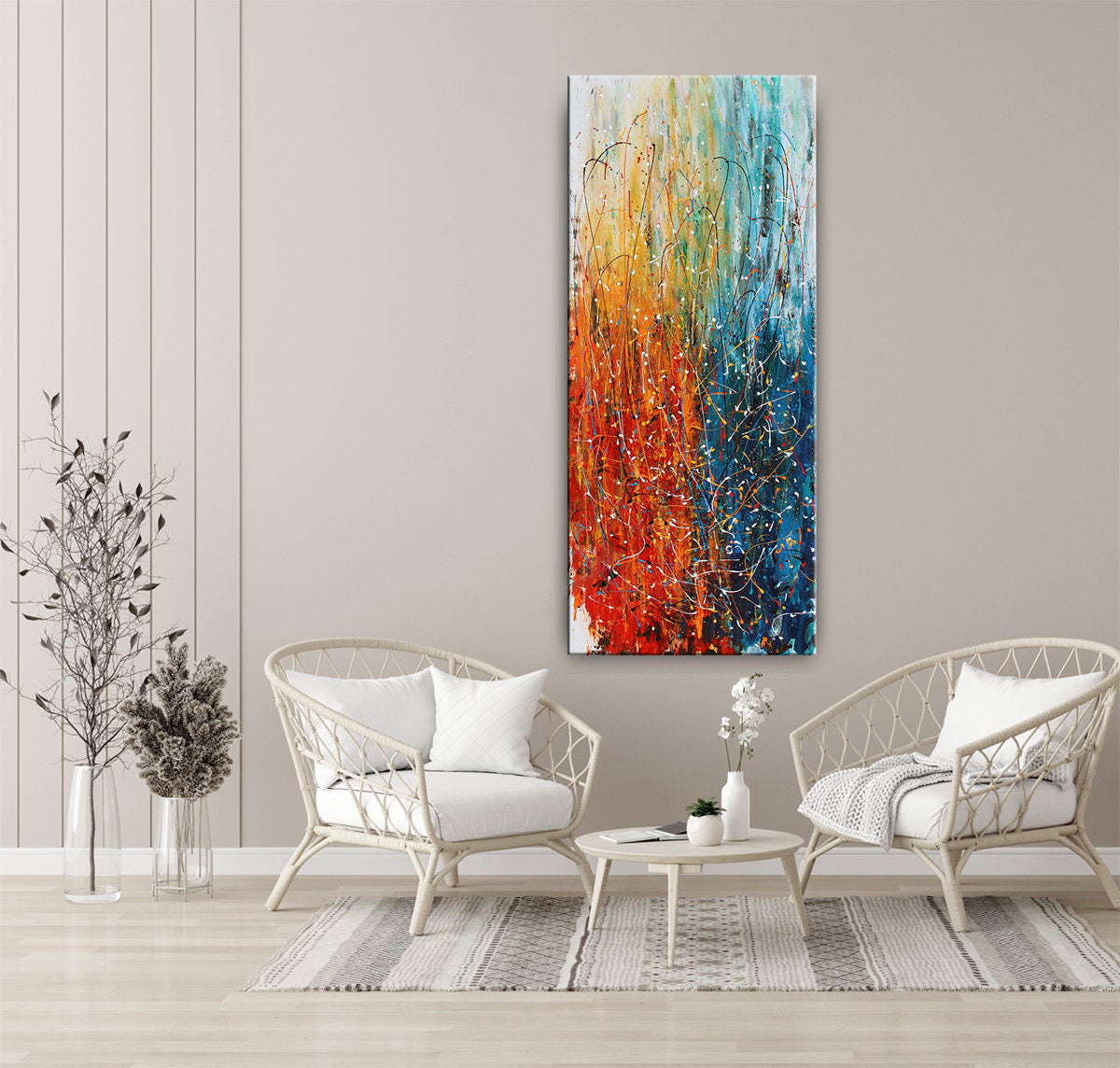 Modern Blue Red Abstract Wall Art – Bold Expressionist Painting #CWA 002