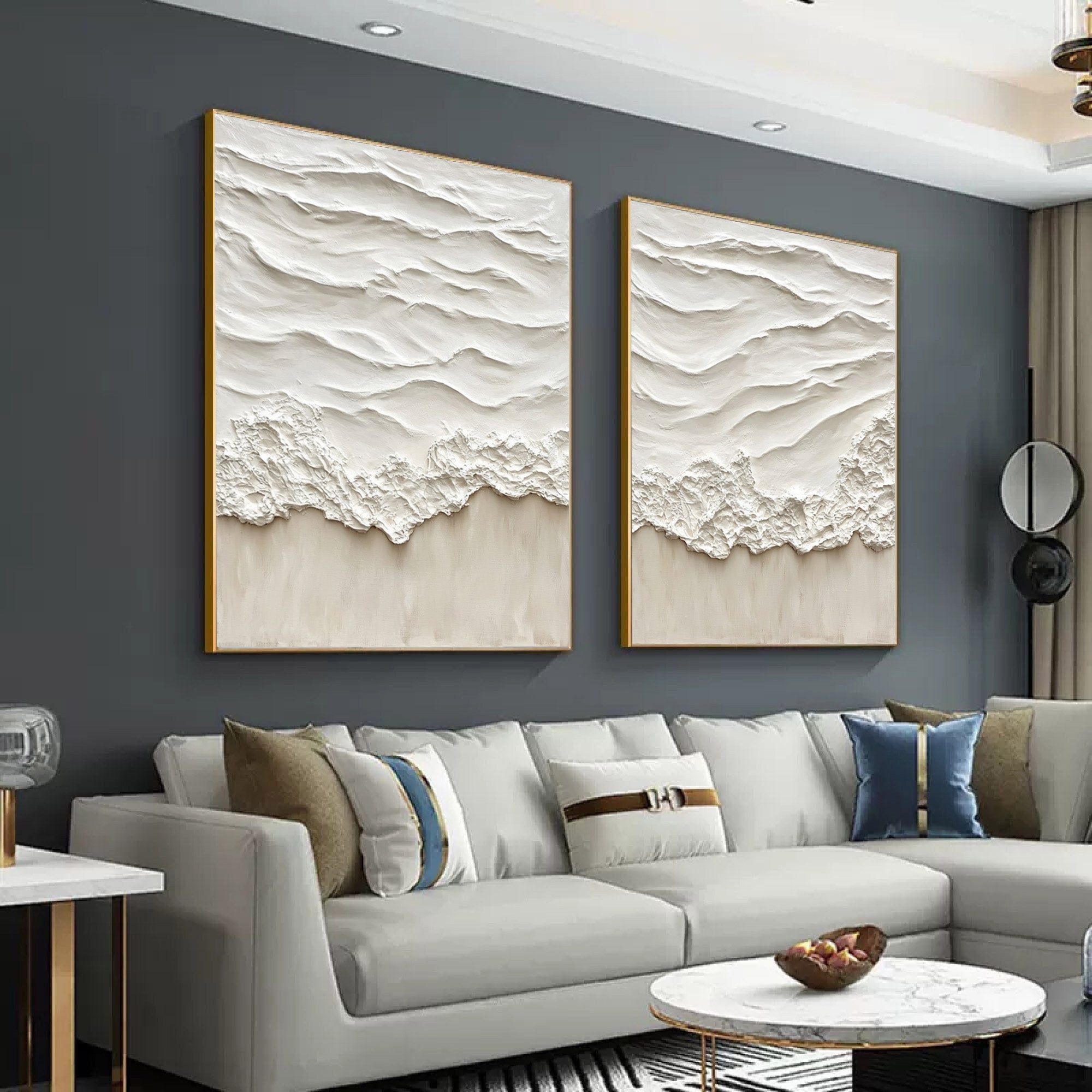 Minimalist Ocean Wave Textured Canvas Set for Relaxing Decor #BBS 026