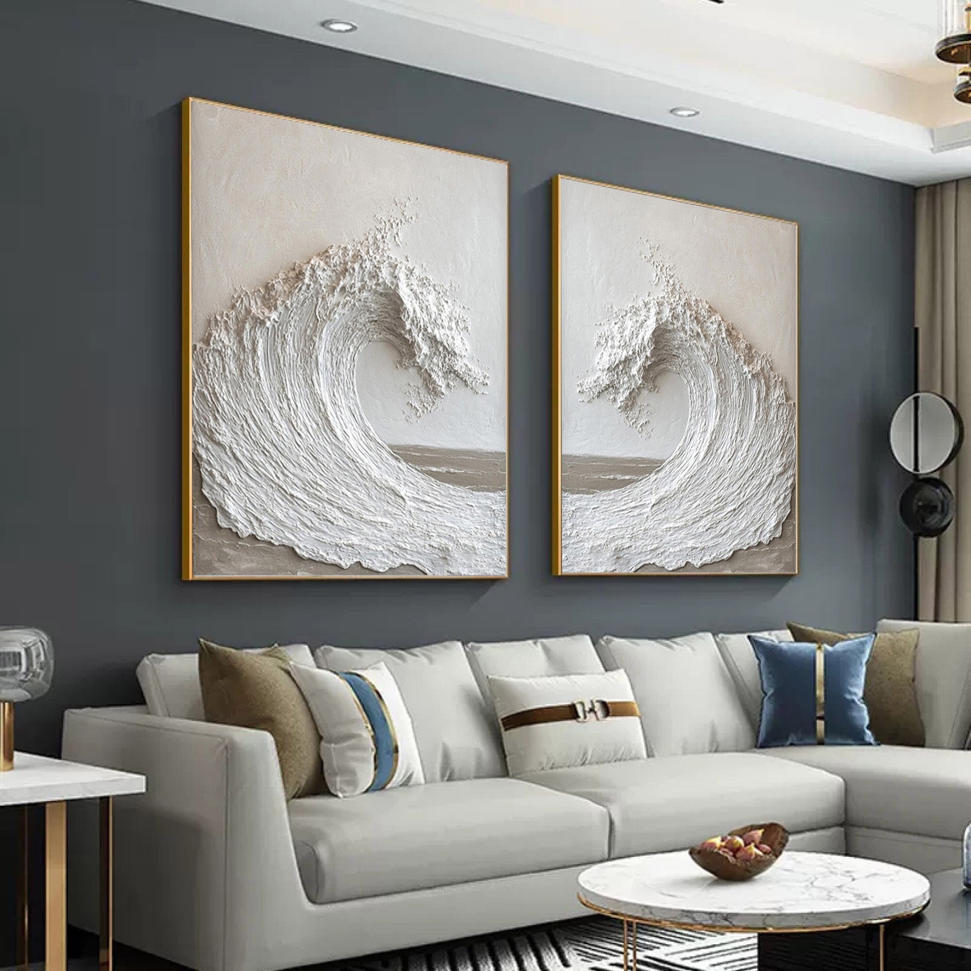 Modern Ocean Wall Art - Large Textured Abstract Wall Art Set #BBS 030