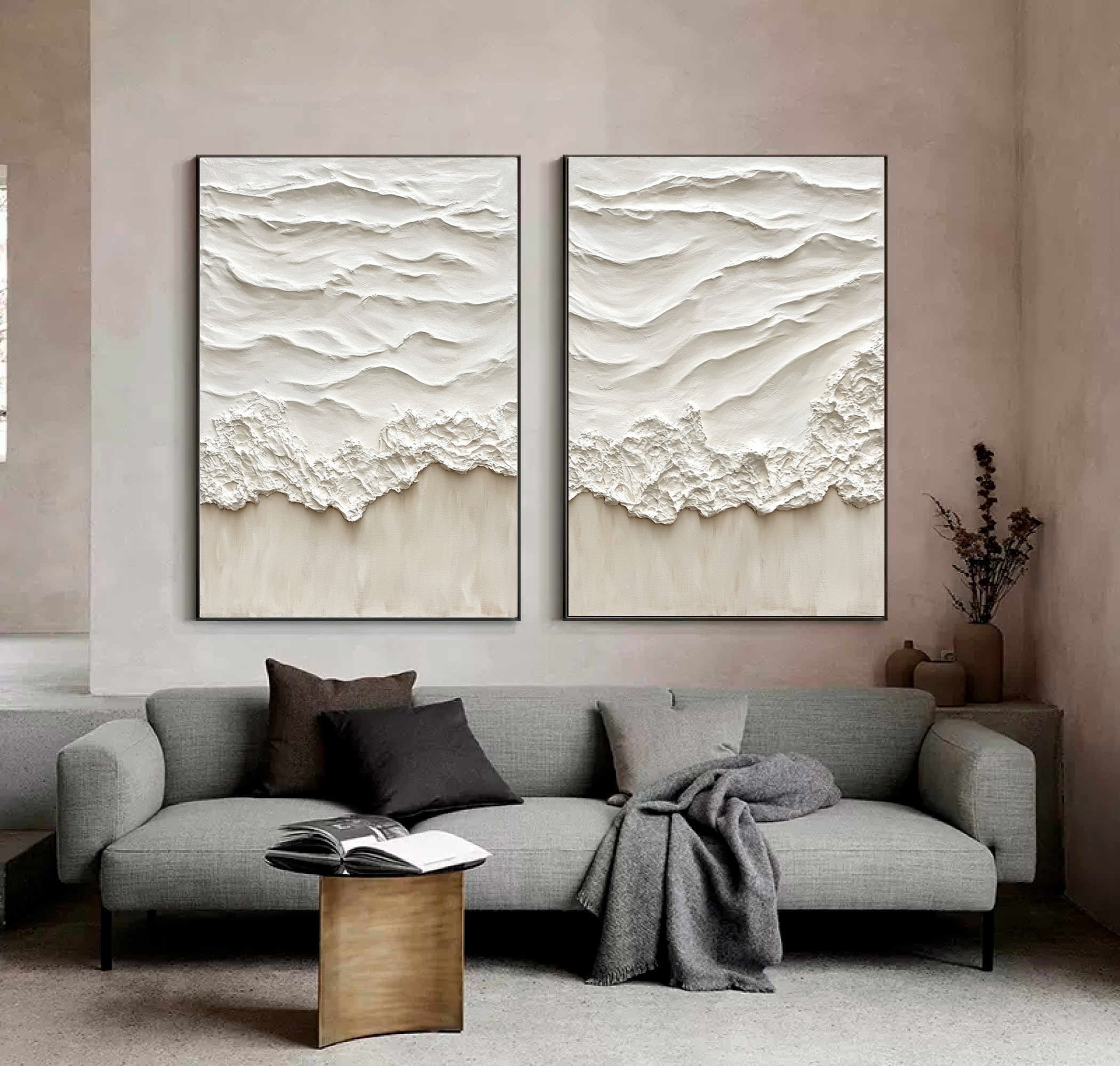 Minimalist Ocean Wave Textured Canvas Set for Relaxing Decor #BBS 026