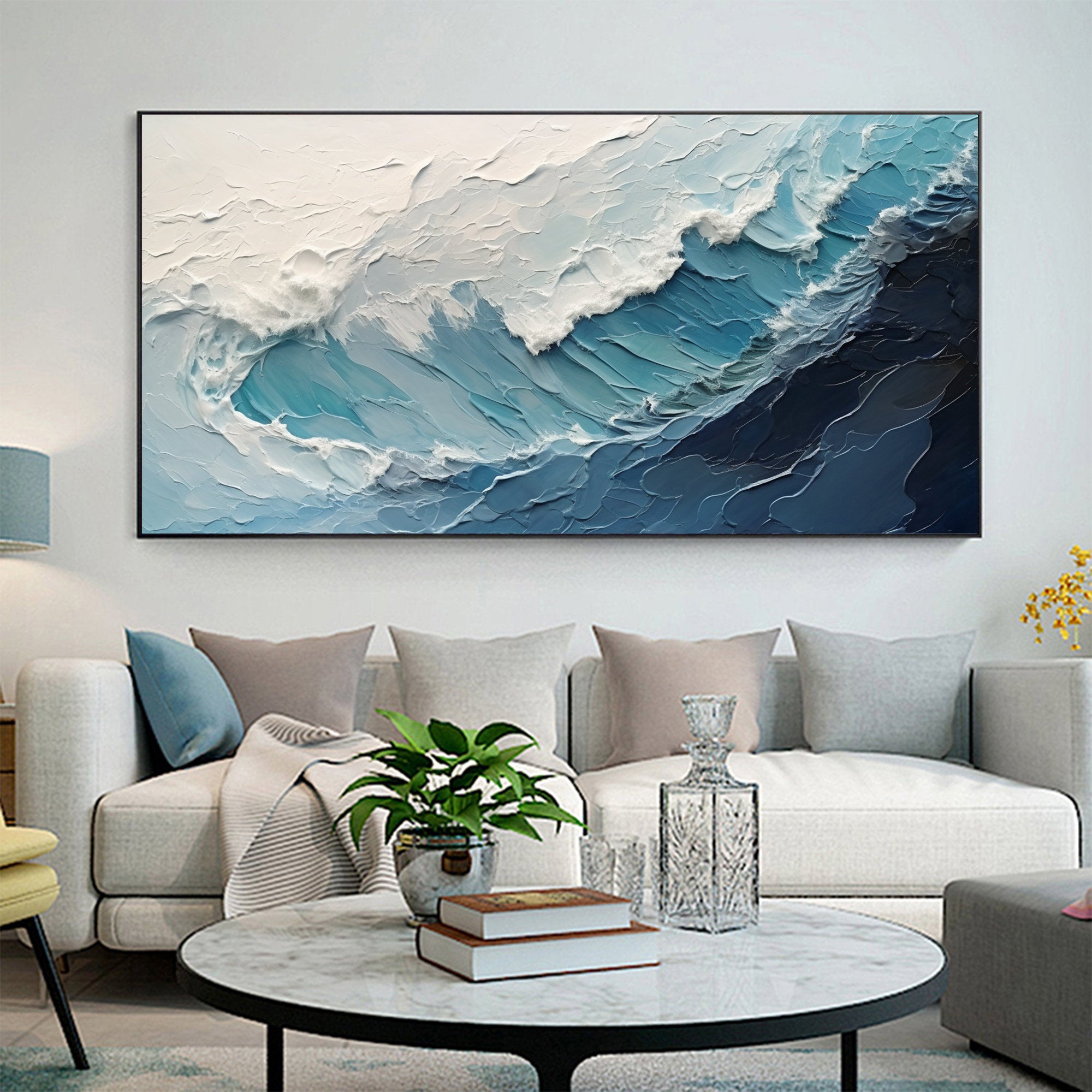 Serene Ocean Wave Bedroom Wall Art | Textured Coastal Painting #BGM 006