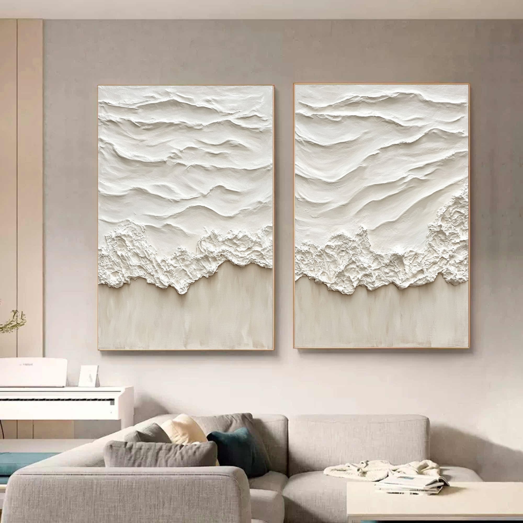 Minimalist Ocean Wave Textured Canvas Set for Relaxing Decor #BBS 026